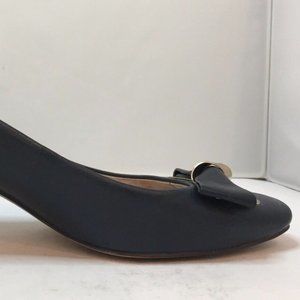 Louise Et Cie Navy Blue Leather Block Heel Bow Gol